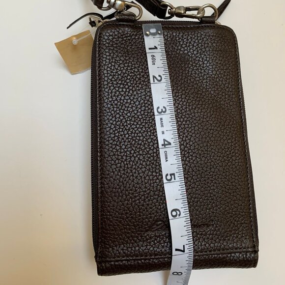 BNWT Eddie Bauer Brown Pebbled Leather Travel Wallet Crossbody Bag - Picture 5 of 5